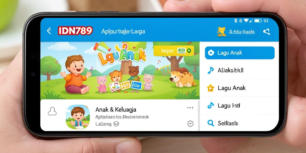 Tampilan antarmuka IDN789 dengan lagu-lagu anak yang ceria.